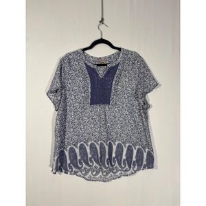 Indie Boho Paisley Floral Como Vintage Blouse Womens XL Blue
